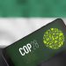 the 2023 United Nations Climate Change Conference COP28 UAE logo with UEA flag background. Event will be on 6-17 November 2023, in Emirate of Dubai, United Arab Emirates